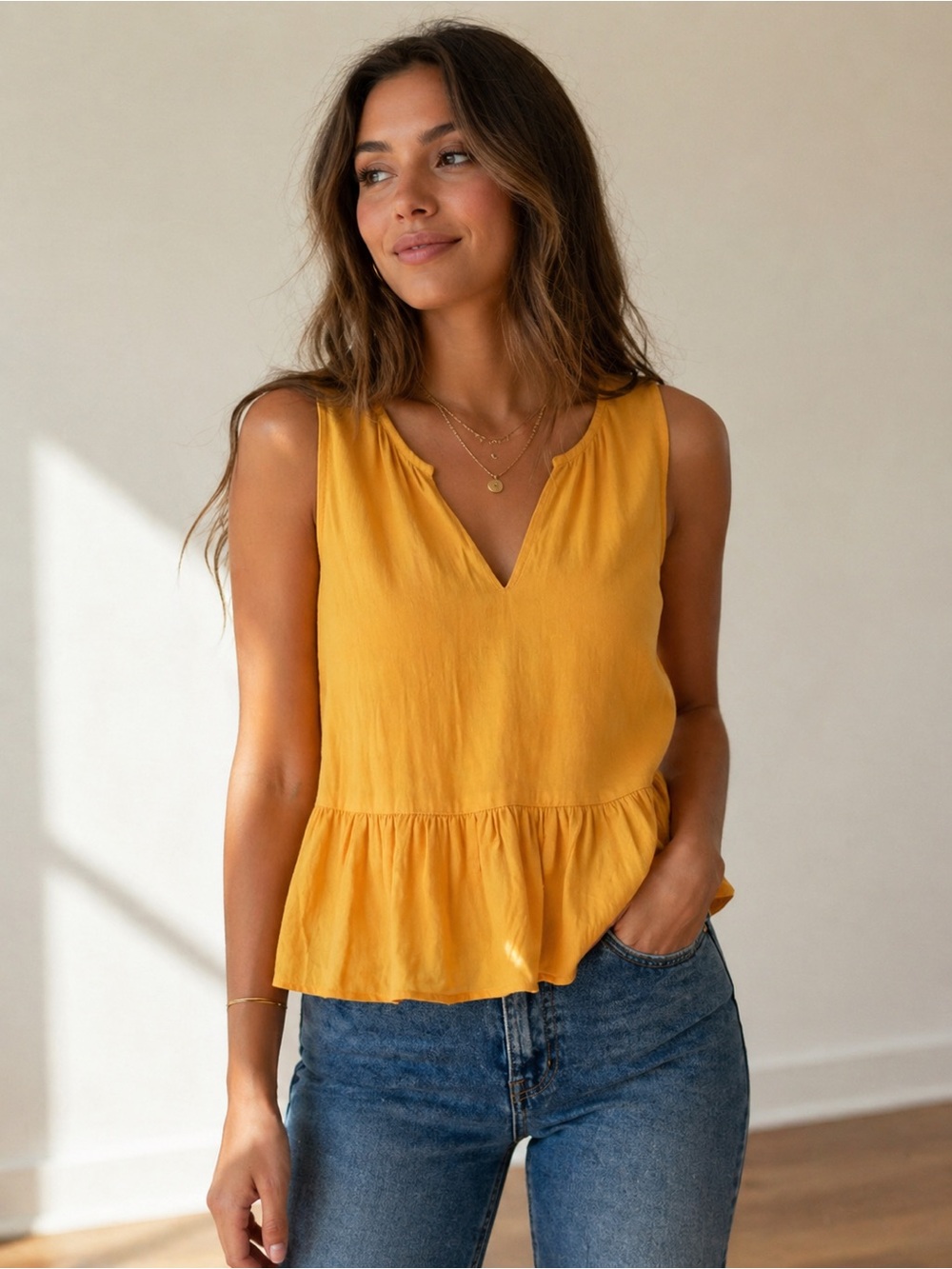 MADEWELL Mustard peplum sleeveless top